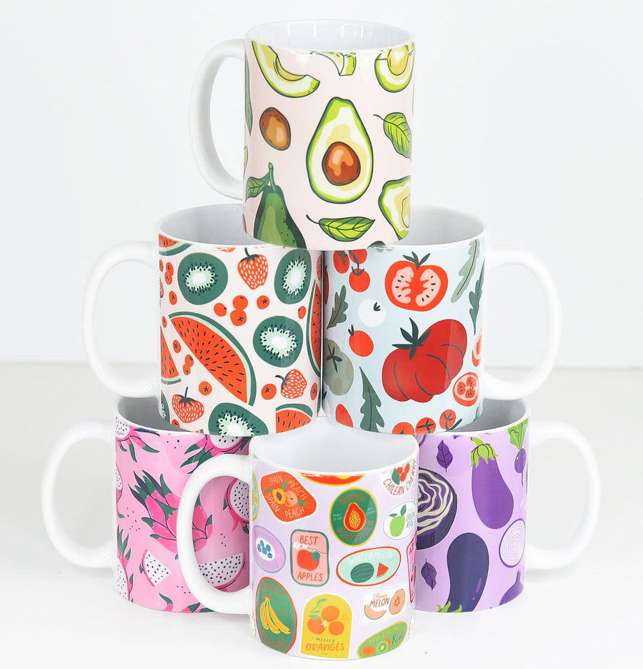 Fruit Labels PURPLE Full Wrap Ceramic Mug