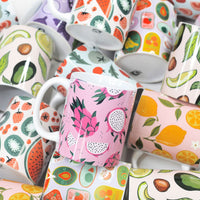 Fruit Labels PURPLE Full Wrap Ceramic Mug