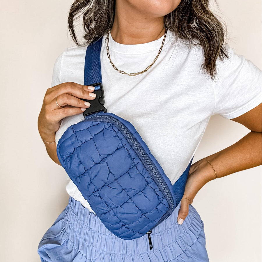 blue puff crossbody bag