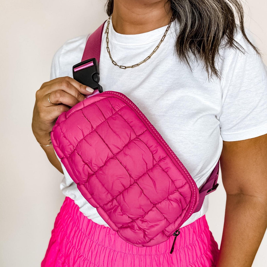 dark pink puff crossbody bag