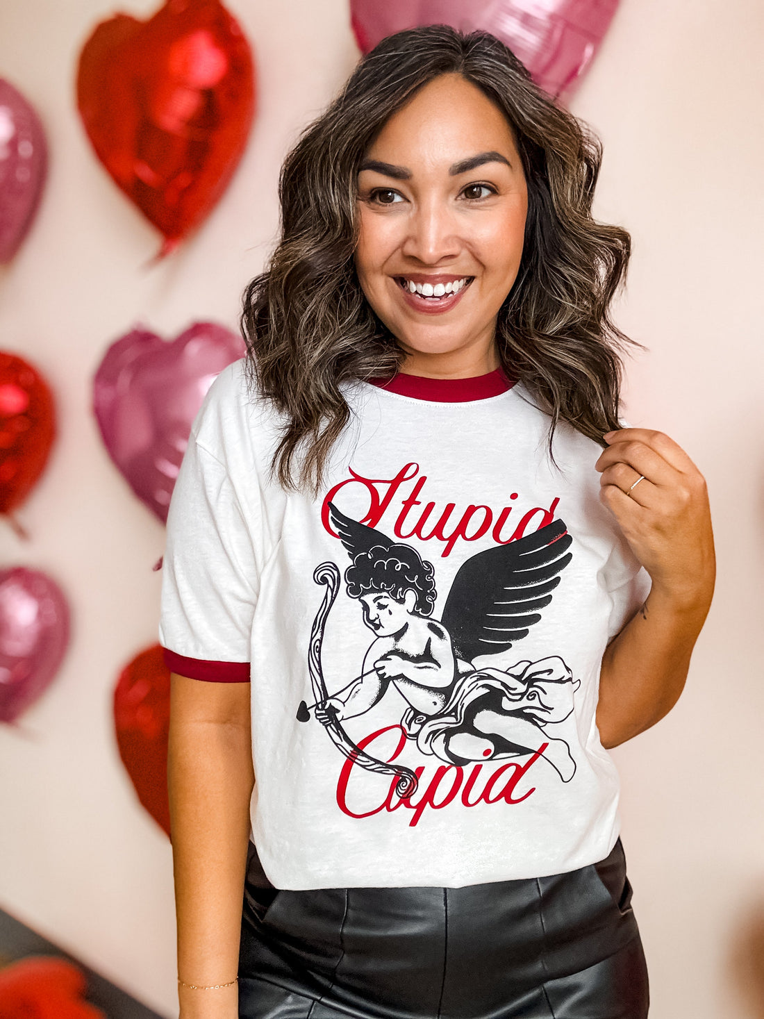 Stupid Cupid Red Ringer Tee