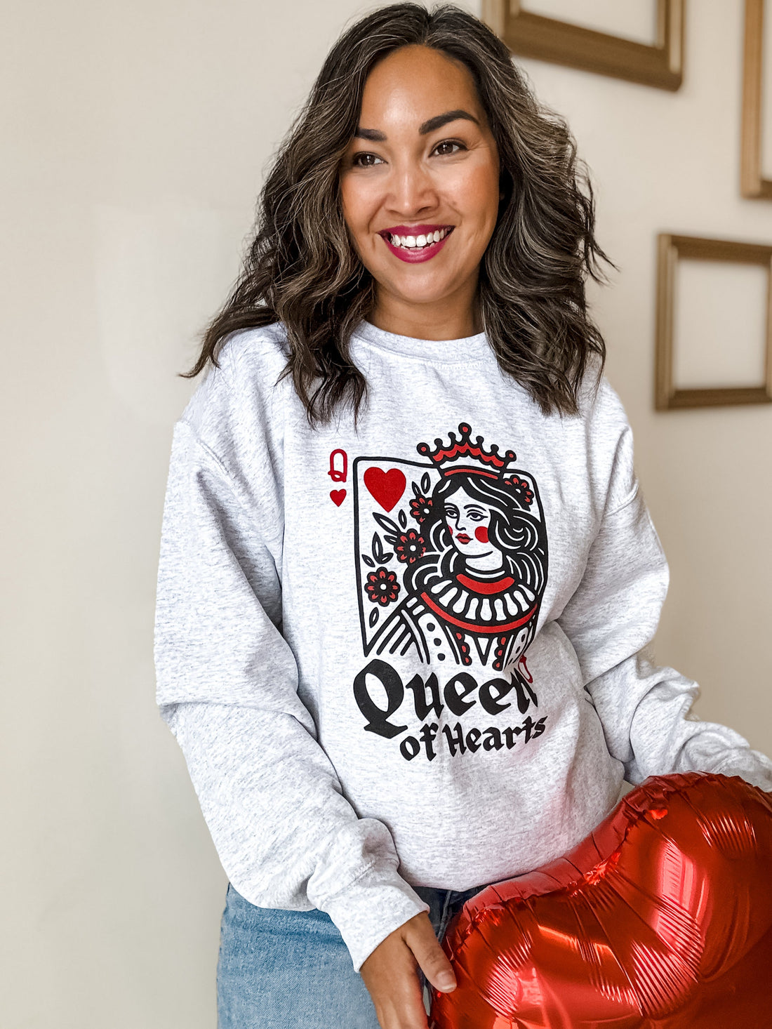 Queen of Hearts Grey Sweatshirt Valentines