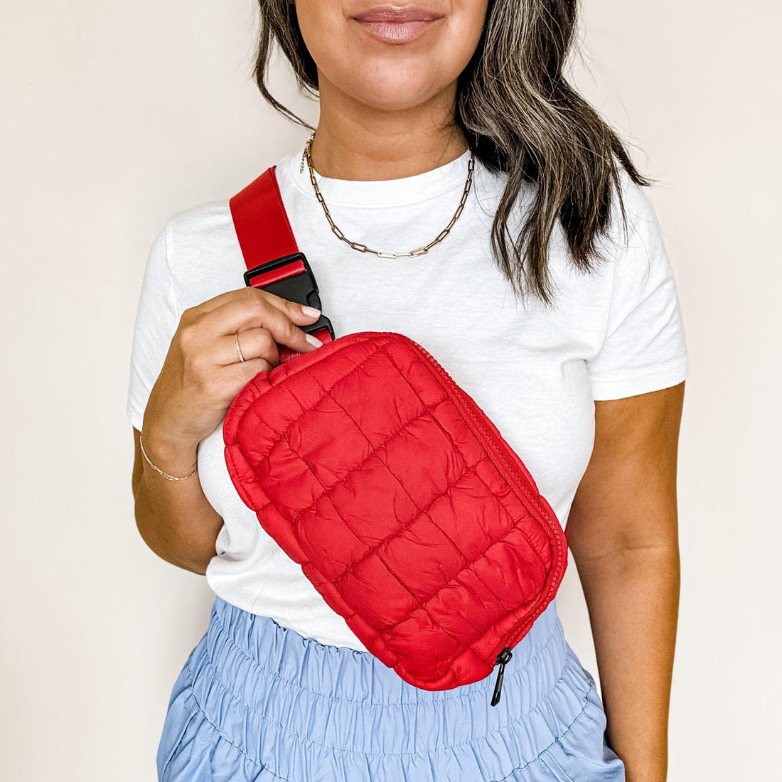 red puff crossbody bag