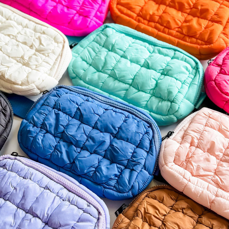 Assorted Colors on puff quilted fanny back cross body  bag