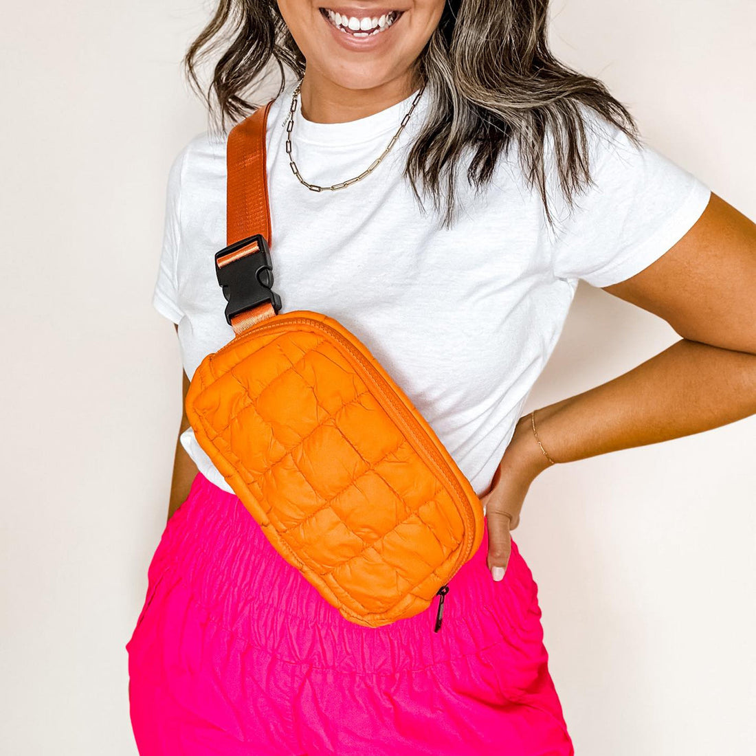 orange puff crossbody bag