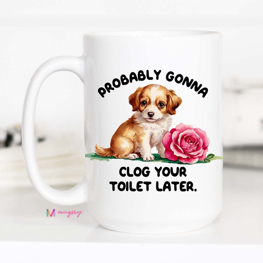 All White Coffee Mug funny puppy 