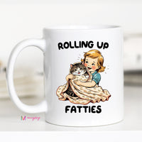 All White Rolling Up Fatties Cat Mug